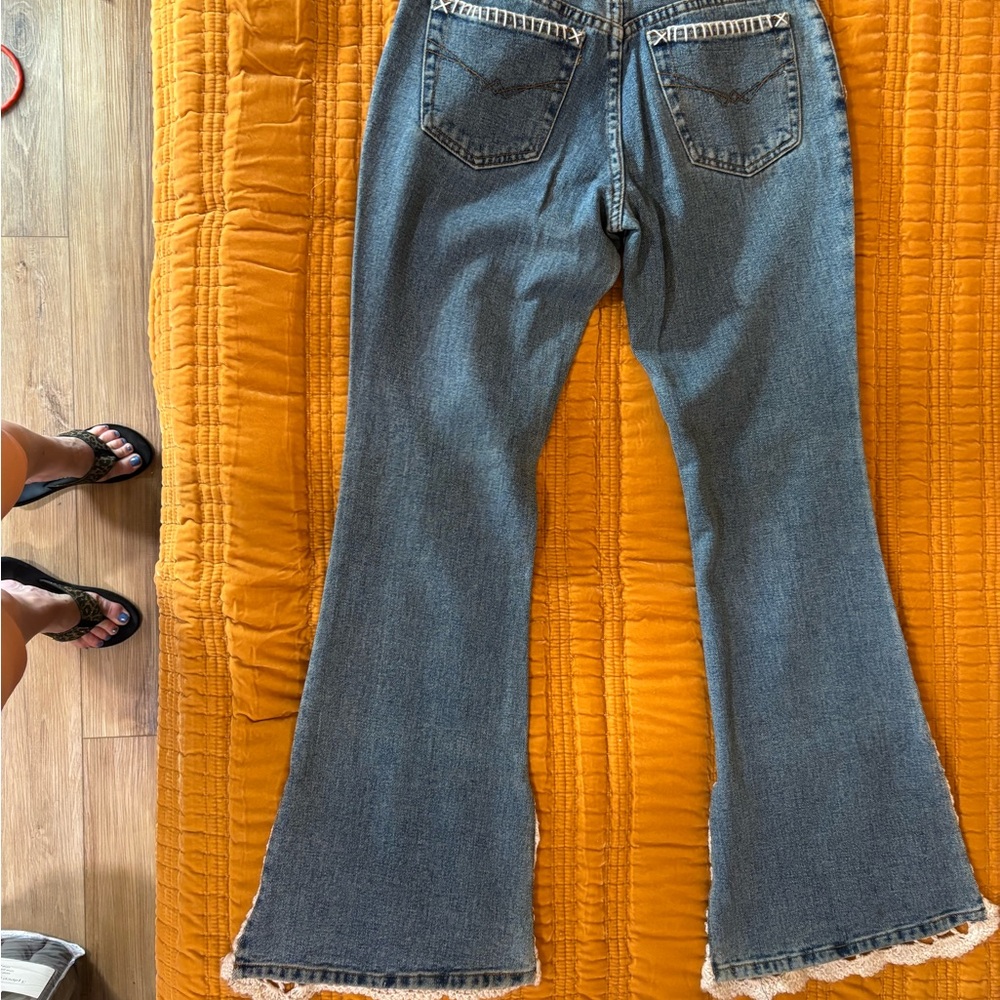 Revolt Y2K Crochet Flare Jeans | Boho Granny Square Patchwork Denim Size 27 - Picture 6 of 9